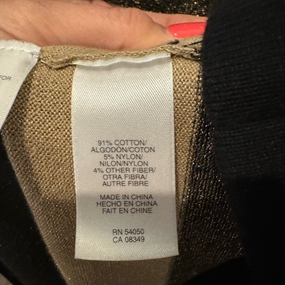 Anne Klein Cowl Neck sweater Tan & Black stripes with Gold metallic acce… - Picture 6 of 12